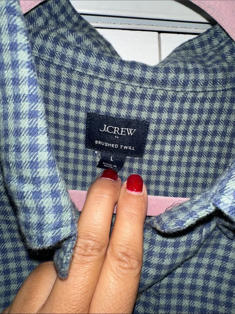 J. Crew Men's Blue and Green Mini Gingham Button-Down Shirt